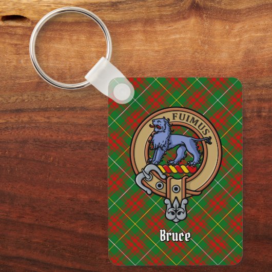 Clan Bruce Crest over de jacht op Tartan Sleutelhanger (Voorkant)