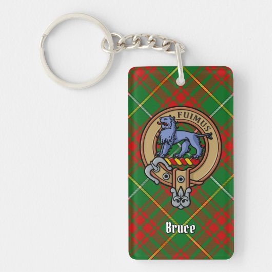 Clan Bruce Crest over de jacht op Tartan Sleutelhanger (Voorkant)