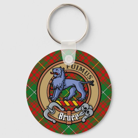 Clan Bruce Crest over de jacht op Tartan Sleutelhanger (Voorkant)