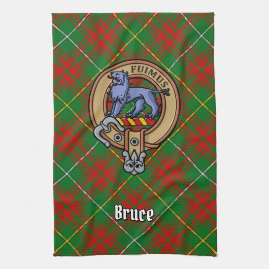 Clan Bruce Crest over de jacht op Tartan Theedoek (Verticaal)