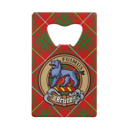 Clan Bruce Crest over Tartan Creditkaart Flessenopener (Voorkant)