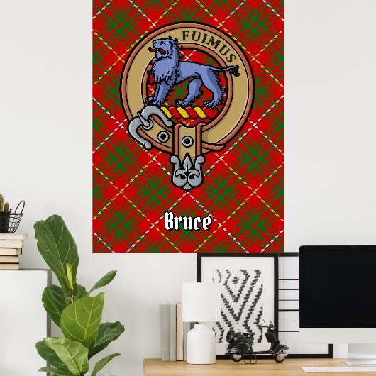 Clan Bruce Crest over Tartan Poster (Thuiskantoor)
