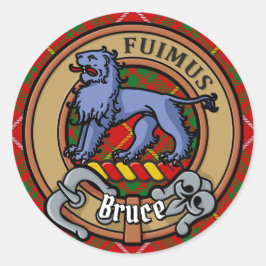 Clan Bruce Crest over Tartan Ronde Sticker