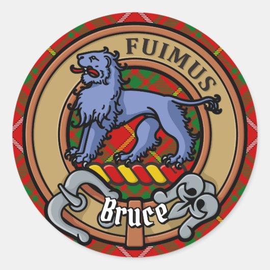 Clan Bruce Crest over Tartan Ronde Sticker (Voorkant)