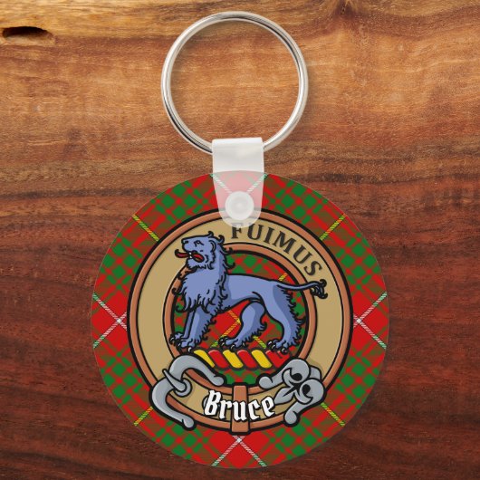 Clan Bruce Crest over Tartan Sleutelhanger (Voorkant)
