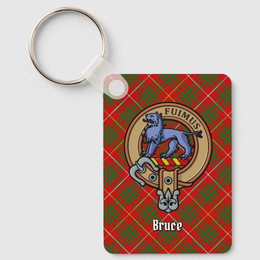 Clan Bruce Crest over Tartan Sleutelhanger (Voorkant)