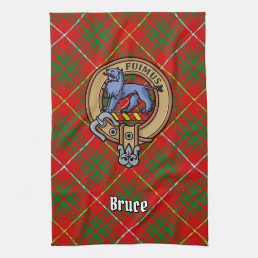 Clan Bruce Crest over Tartan Theedoek (Verticaal)