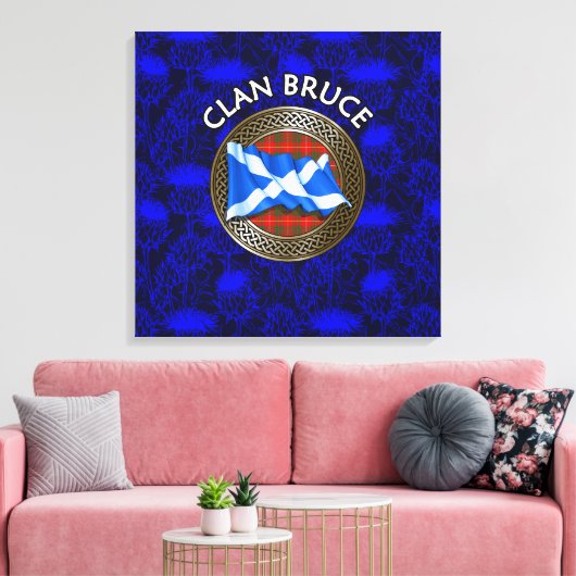 Clan Bruce Tartan Knot & Flag Canvas Afdruk (Insitu (Woonkamer))