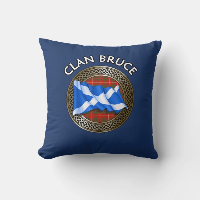 Clan Bruce Tartan Knot & Flag Kussen (Voorkant)