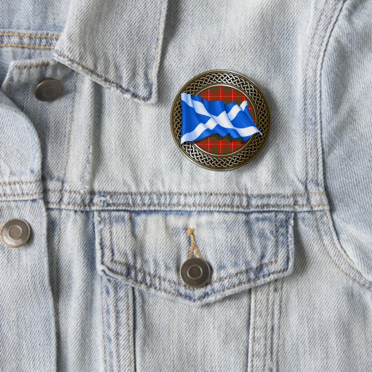 Clan Bruce Tartan Knot & Flag Ronde Button 5,7 Cm (In situ)