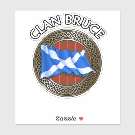 Clan Bruce Tartan Knot & Flag Sticker (Vel)