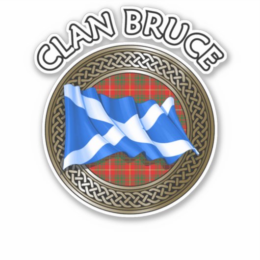 Clan Bruce Tartan Knot & Flag Sticker (Voorkant)