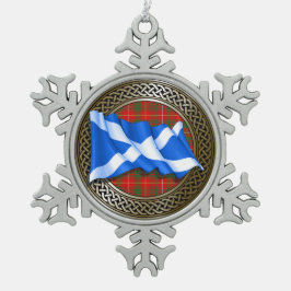 Clan Bruce Tartan Knot & Flag Tin Sneeuwvlok Ornament