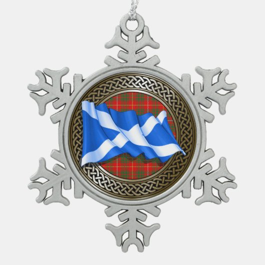 Clan Bruce Tartan Knot & Flag Tin Sneeuwvlok Ornament (Voorkant)