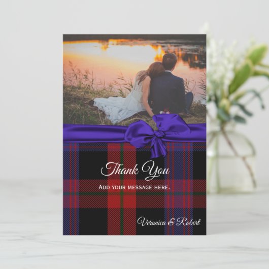 Clan Bruin Geplaagde Trouwfoto Dank u kaart (Staand voorkant)