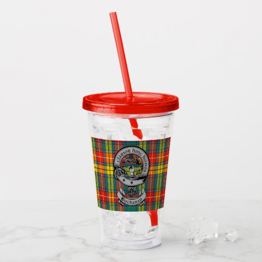 Clan Buchanan Crest Badge & Tartan Acryl Drinkbeker (Voorkant ijs)