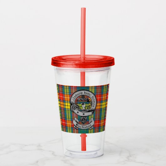 Clan Buchanan Crest Badge & Tartan Acryl Drinkbeker (Voorkant)