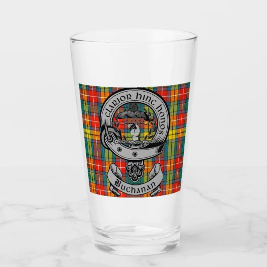 Clan Buchanan Crest Badge & Tartan Glas (Voorkant)