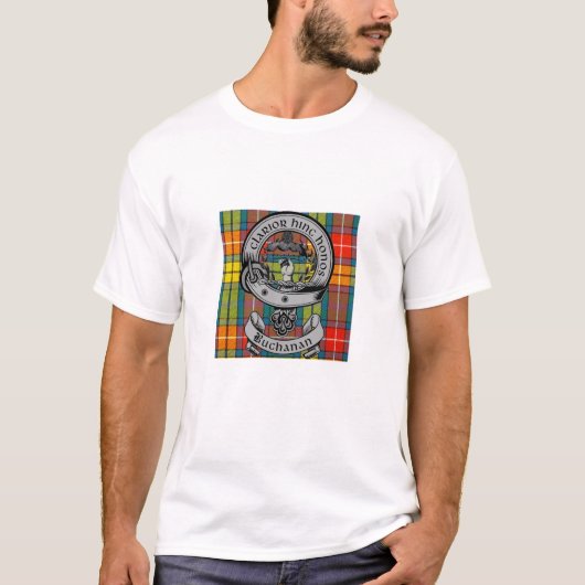 Clan Buchanan Crest Badge & Tartan T-shirt (Voorkant)