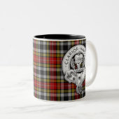 Clan Buchanan Crest & Old Dress Tartan Tweekleurige Koffiemok (Voorkant rechts)