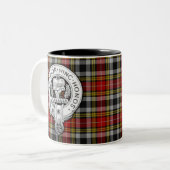 Clan Buchanan Crest & Old Dress Tartan Tweekleurige Koffiemok (Voorkant links)