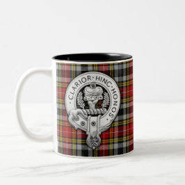 Clan Buchanan Crest & Old Dress Tartan Tweekleurige Koffiemok