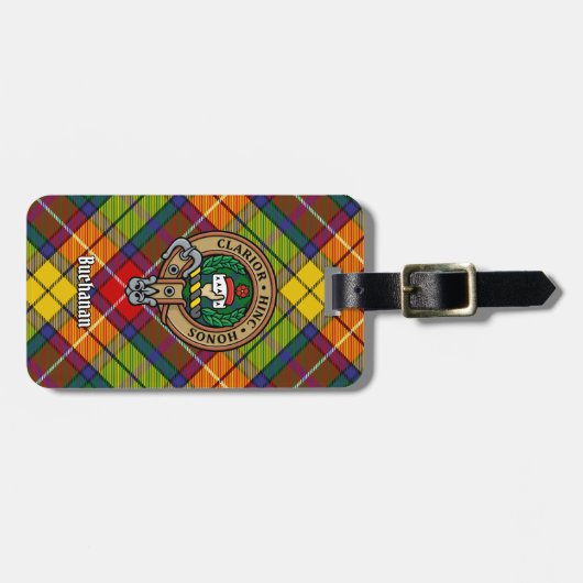 Clan Buchanan Crest over Tartan Bagagelabel (Voorkant horizontaal)