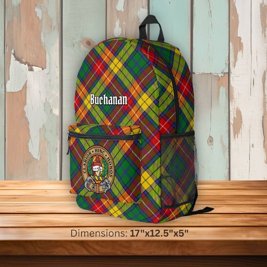 Clan Buchanan Crest over Tartan Bedrukte Rugzak