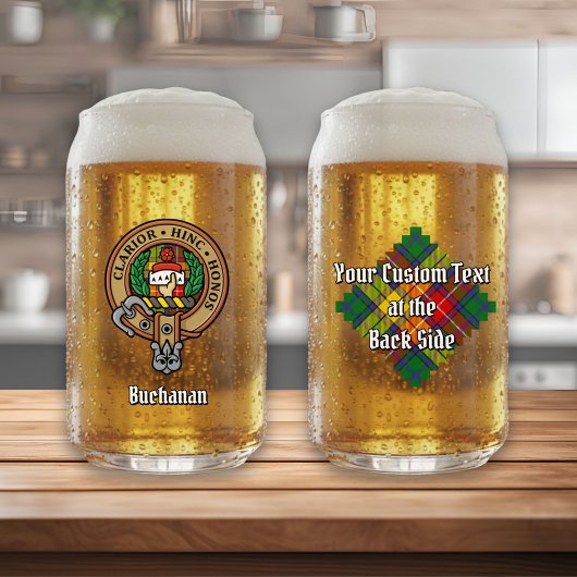 Clan Buchanan Crest over Tartan Blikvorm Glas