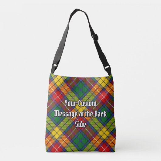Clan Buchanan Crest over Tartan Crossbody Tas (Achterkant)