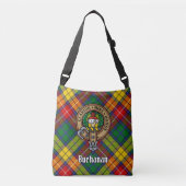 Clan Buchanan Crest over Tartan Crossbody Tas (Voorkant)