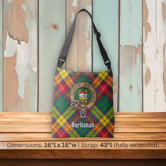 Clan Buchanan Crest over Tartan Crossbody Tas
