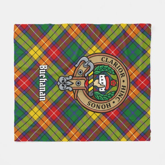 Clan Buchanan Crest over Tartan Fleece Deken (Voorkant (Horizontaal))