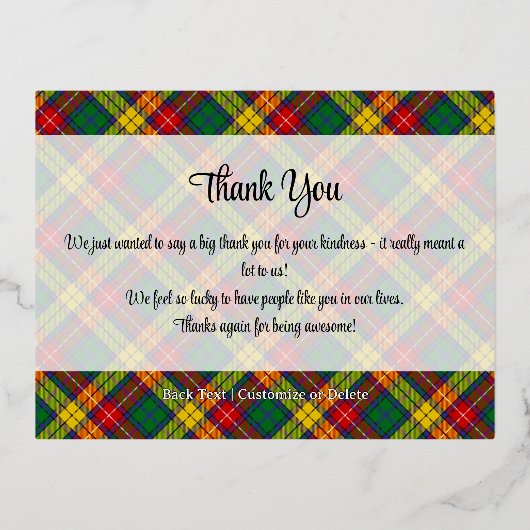 Clan Buchanan Crest over Tartan Folie Uitnodiging Briefkaart (Achterkant)