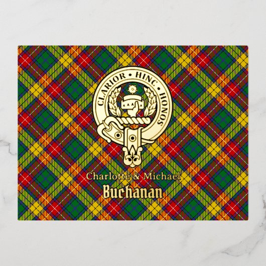 Clan Buchanan Crest over Tartan Folie Uitnodiging Briefkaart (Voorkant)
