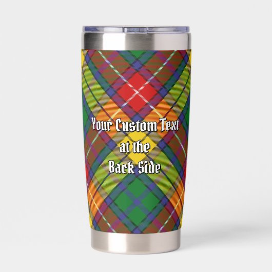 Clan Buchanan Crest over Tartan Geïsoleerde Drinkbeker (Achterkant)