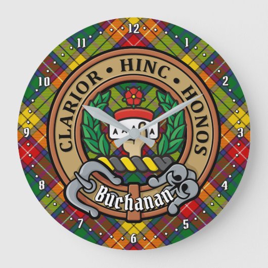 Clan Buchanan Crest over Tartan Grote Klok (Voorkant)