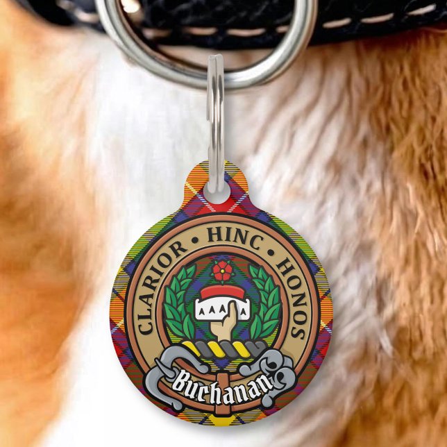 Clan Buchanan Crest over tartan Huisdierpenning (Creator heeft geüpload)
