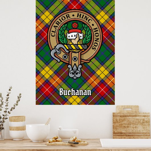 Clan Buchanan Crest over Tartan Poster (Keuken)
