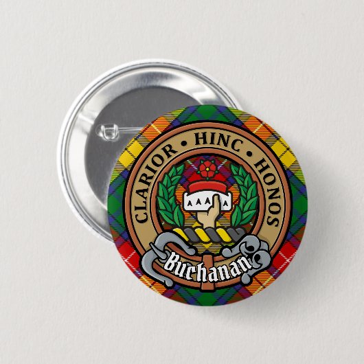 Clan Buchanan Crest over Tartan Ronde Button 5,7 Cm (Voorkant /achterkant)