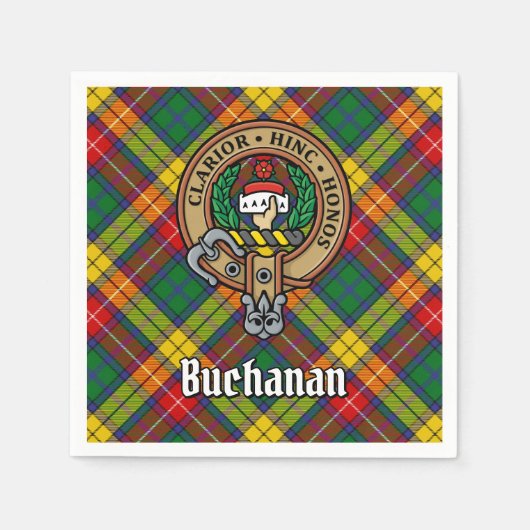 Clan Buchanan Crest over Tartan Servet (Voorkant)