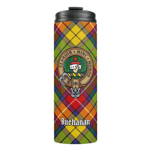 Clan Buchanan Crest over Tartan Thermosbeker (Voorkant)