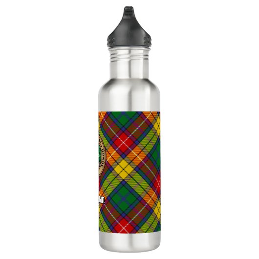 Clan Buchanan Crest over Tartan Waterfles (Rechts)