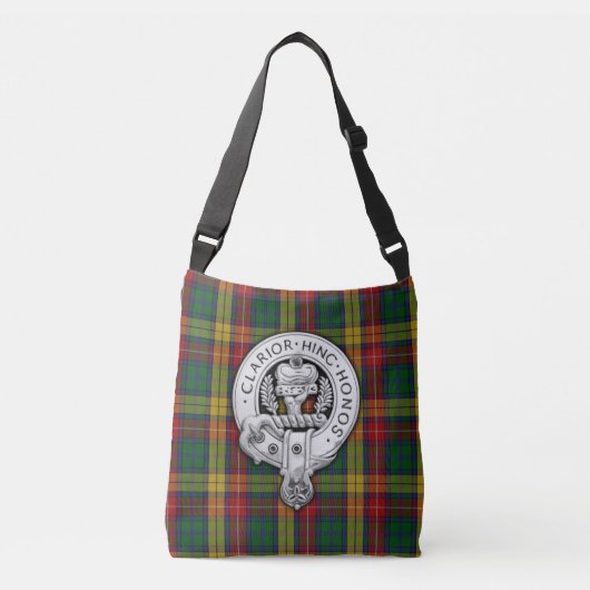 Clan Buchanan Crest & Tartan Crossbody Tas (Voorkant)