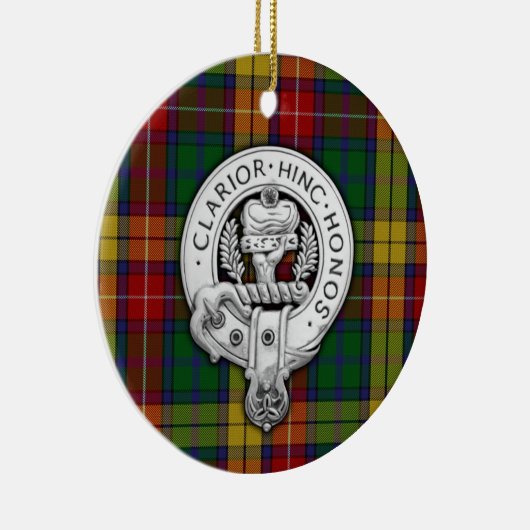Clan Buchanan Crest & Tartan Keramisch Ornament (Rechts)