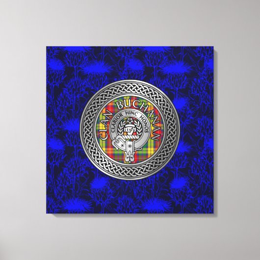 Clan Buchanan Crest & Tartan Knot op Thistle Canvas Afdruk (Voorkant)