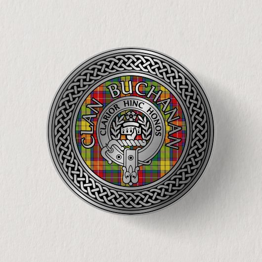 Clan Buchanan Crest & Tartan Knot Ronde Button 3,2 Cm (Voorkant)