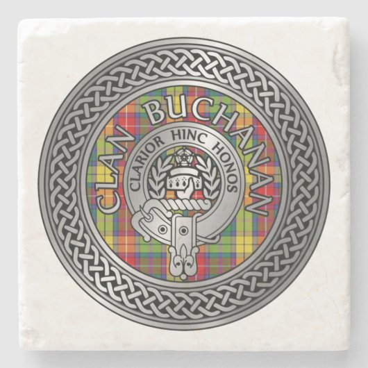 Clan Buchanan Crest & Tartan Knot Stenen Onderzetter (Voorkant)