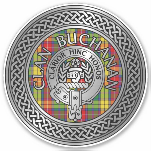 Clan Buchanan Crest & Tartan Knot Sticker (Voorkant)