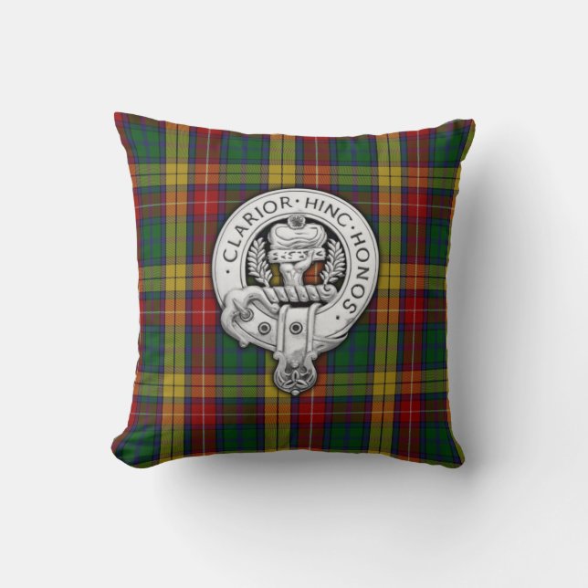 Clan Buchanan Crest & Tartan Kussen (Voorkant)